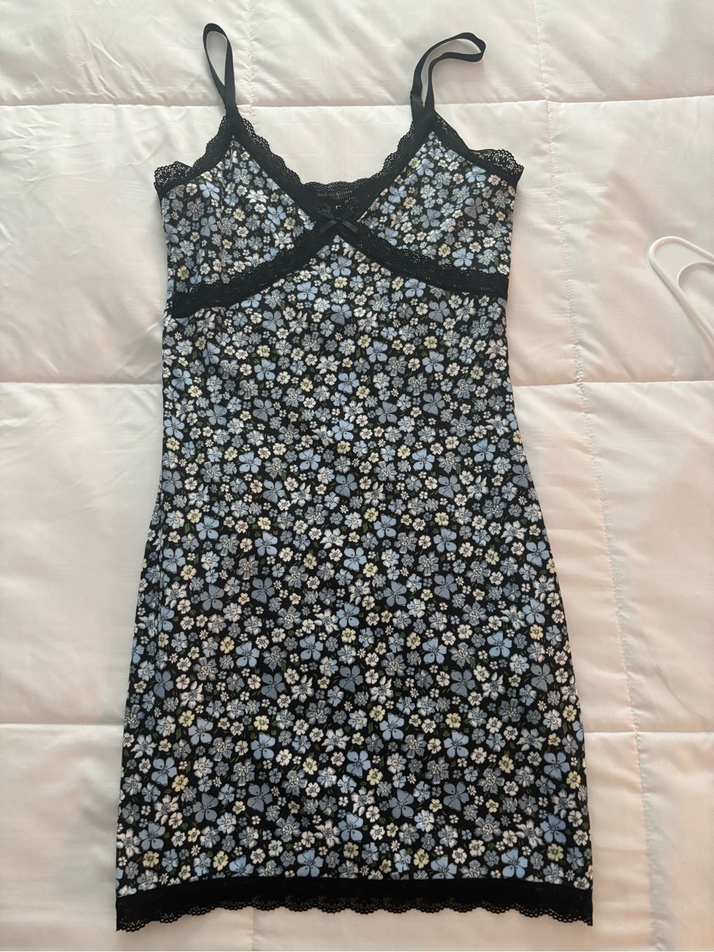 H&M Black Slip Dress with Light Blue and White Floral Print